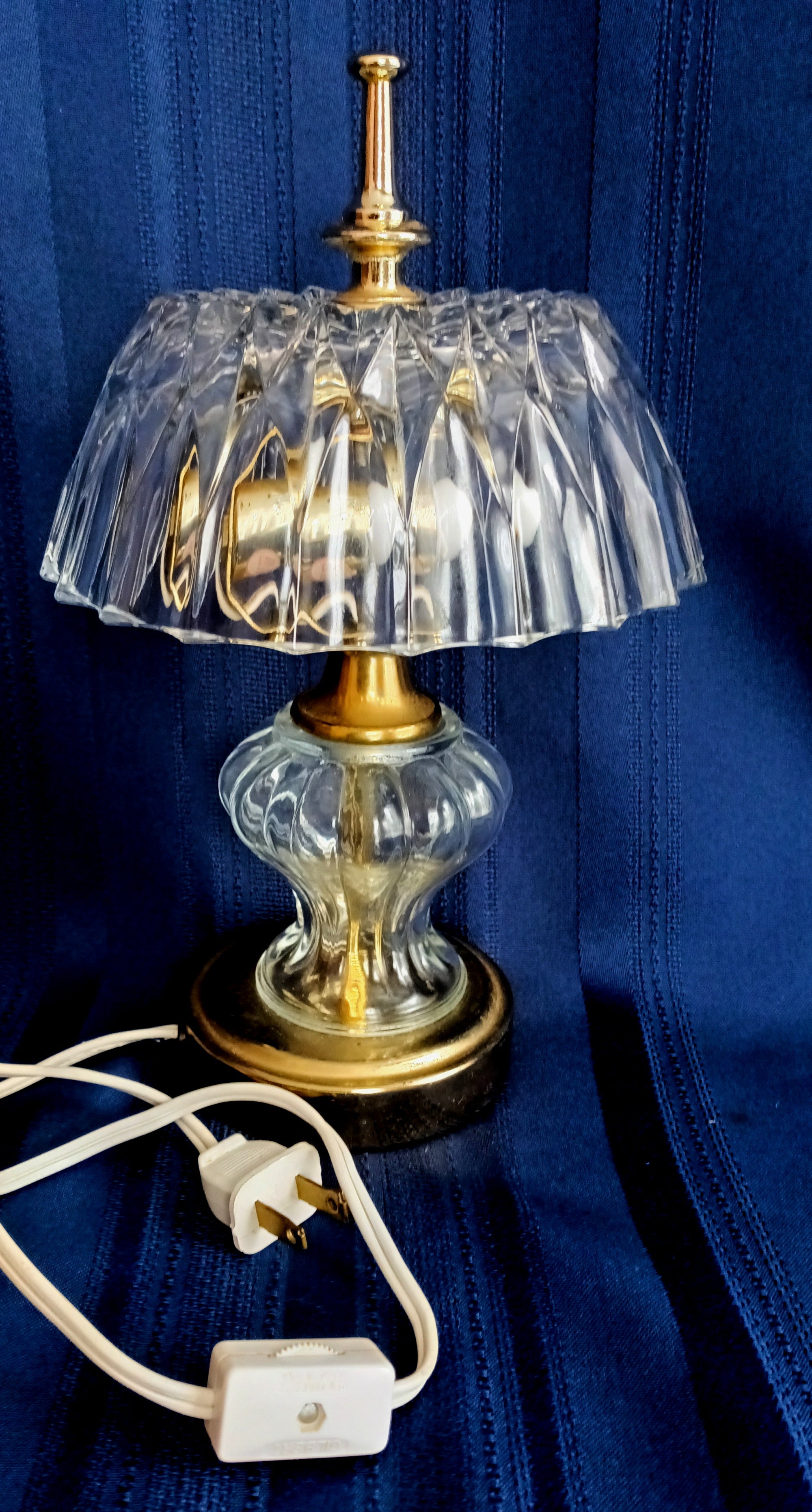 Vintage Small Lamp w/Shade Clear Crystal Glass Cut Glass Geometric