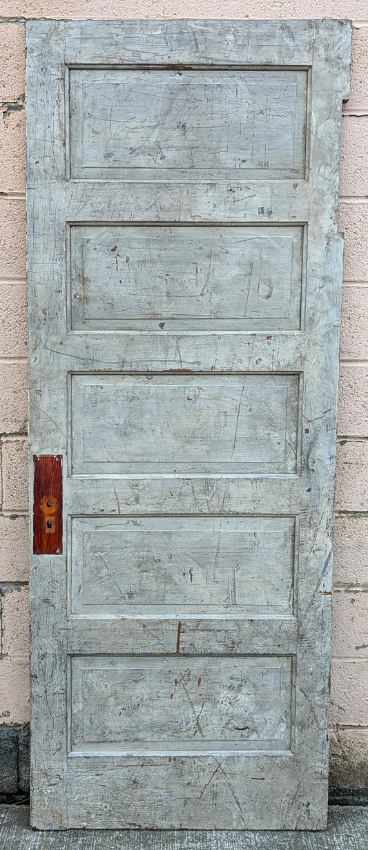 31"x83" Antique Vintage Old Reclaimed Salvaged SOLID Interior Wood Wooden Door 5 Panels