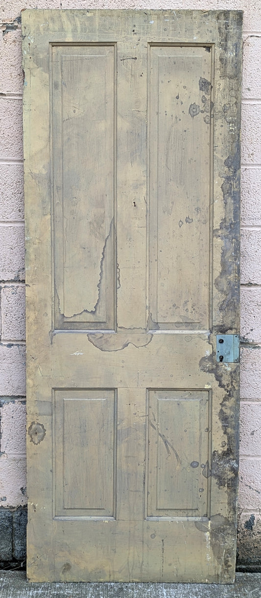 28.5"x77.5" Antique Vintage Old Reclaimed Salvaged Victorian SOLID Wood Wooden Interior Door 4 Panels