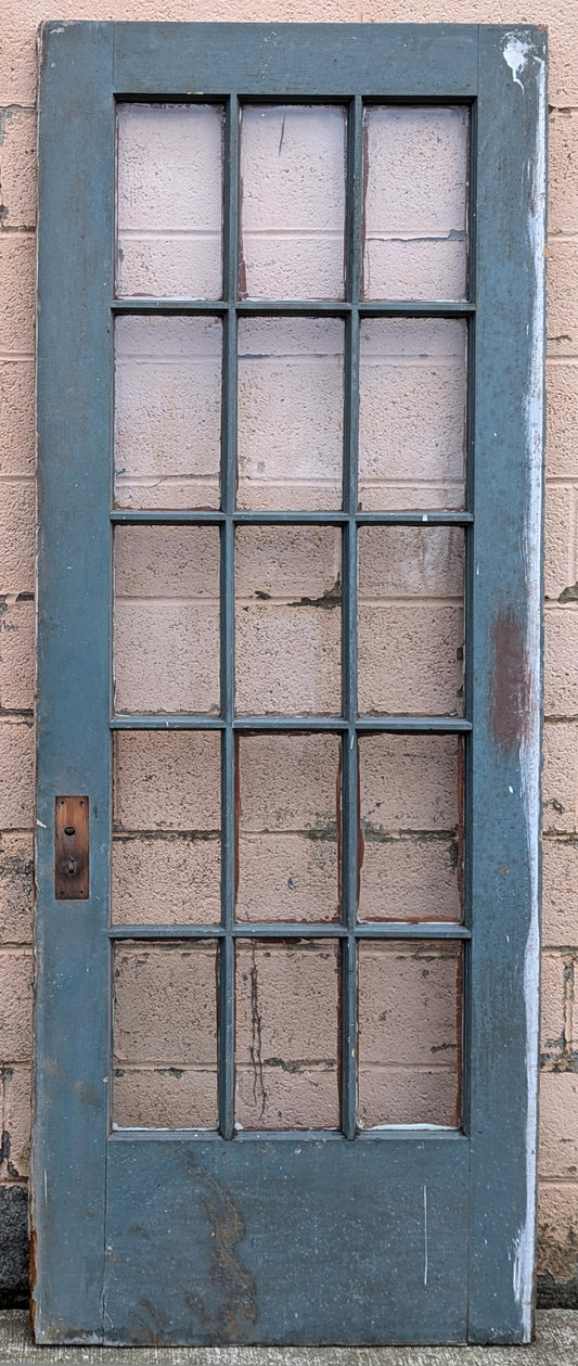 34"x88.5"x1.75" Antique Vintage Old Reclaimed Salvaged SOLID Wood Wooden Exterior French Door Window Wavy Glass