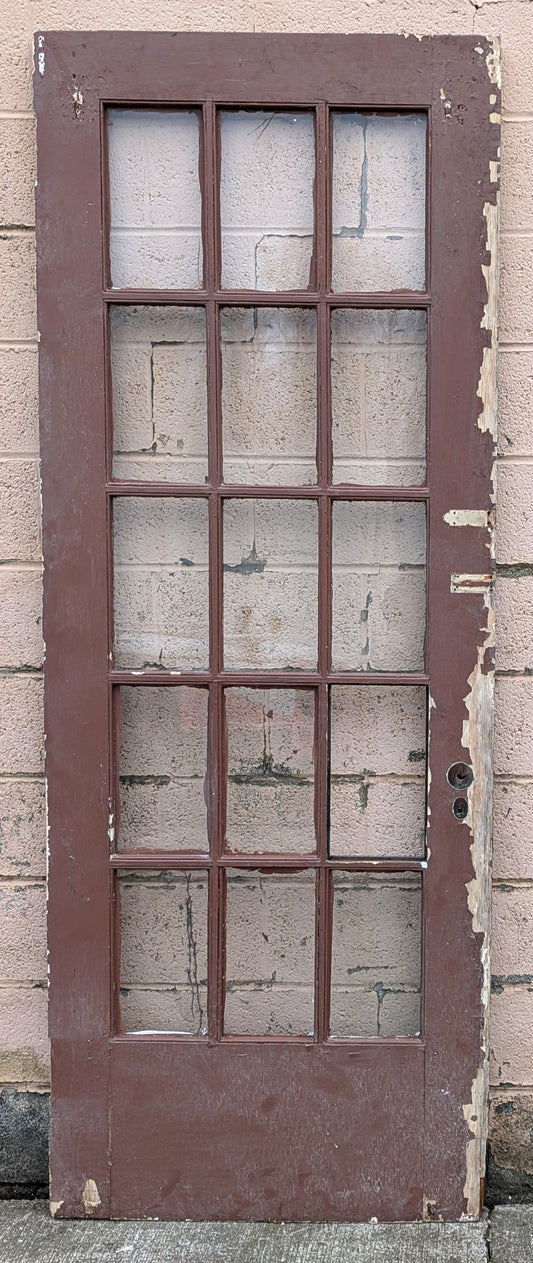 34"x88.5"x1.75" Antique Vintage Old Reclaimed Salvaged SOLID Wood Wooden Exterior French Door Window Wavy Glass