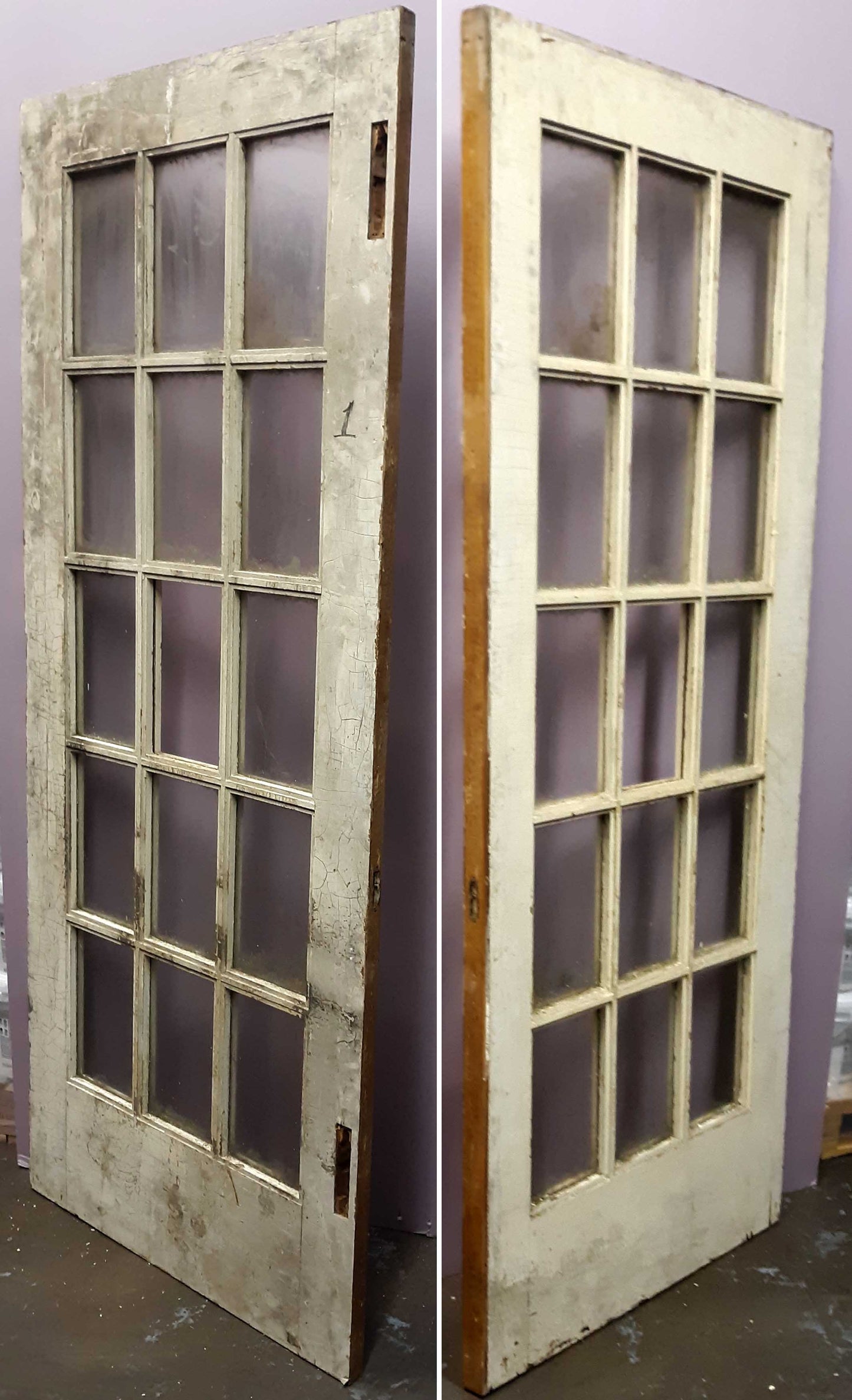 35.5"x83"x1.75" Antique Vintage Old Reclaimed Salvaged Wood Wooden Interior French Door Window Glass