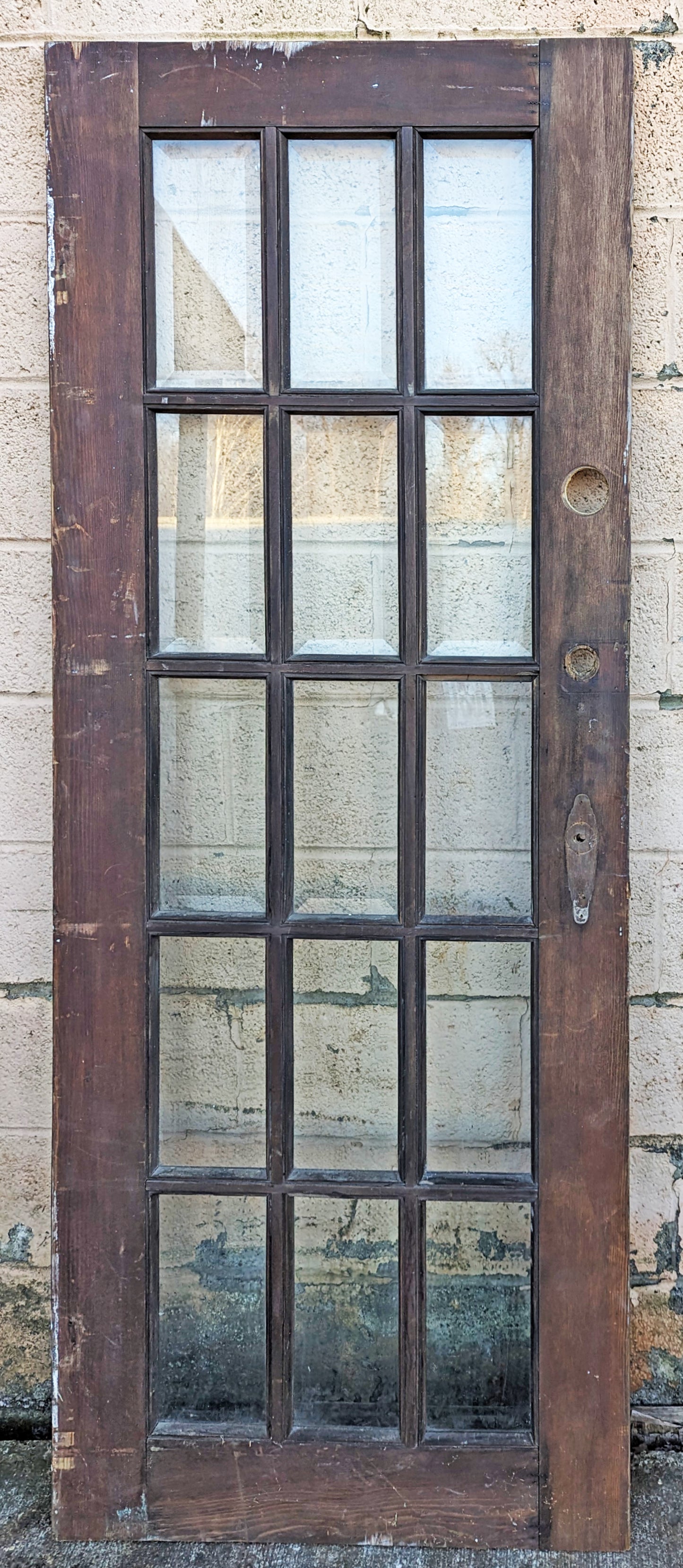 30"x75" Antique Vintage Old Reclaimed Salvaged Wood Wooden Exterior French Door Window Beveled Glass