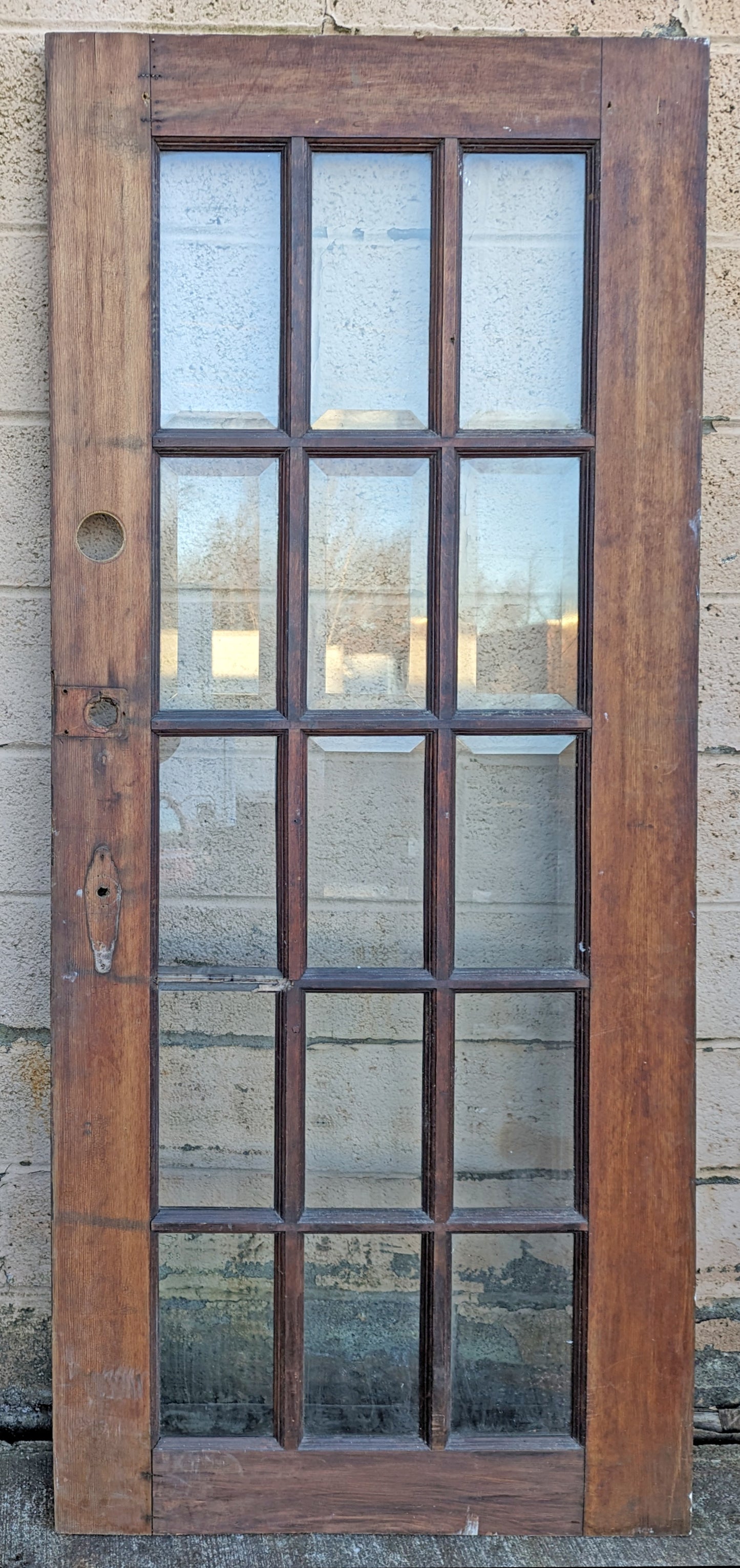 30"x75" Antique Vintage Old Reclaimed Salvaged Wood Wooden Exterior French Door Window Beveled Glass