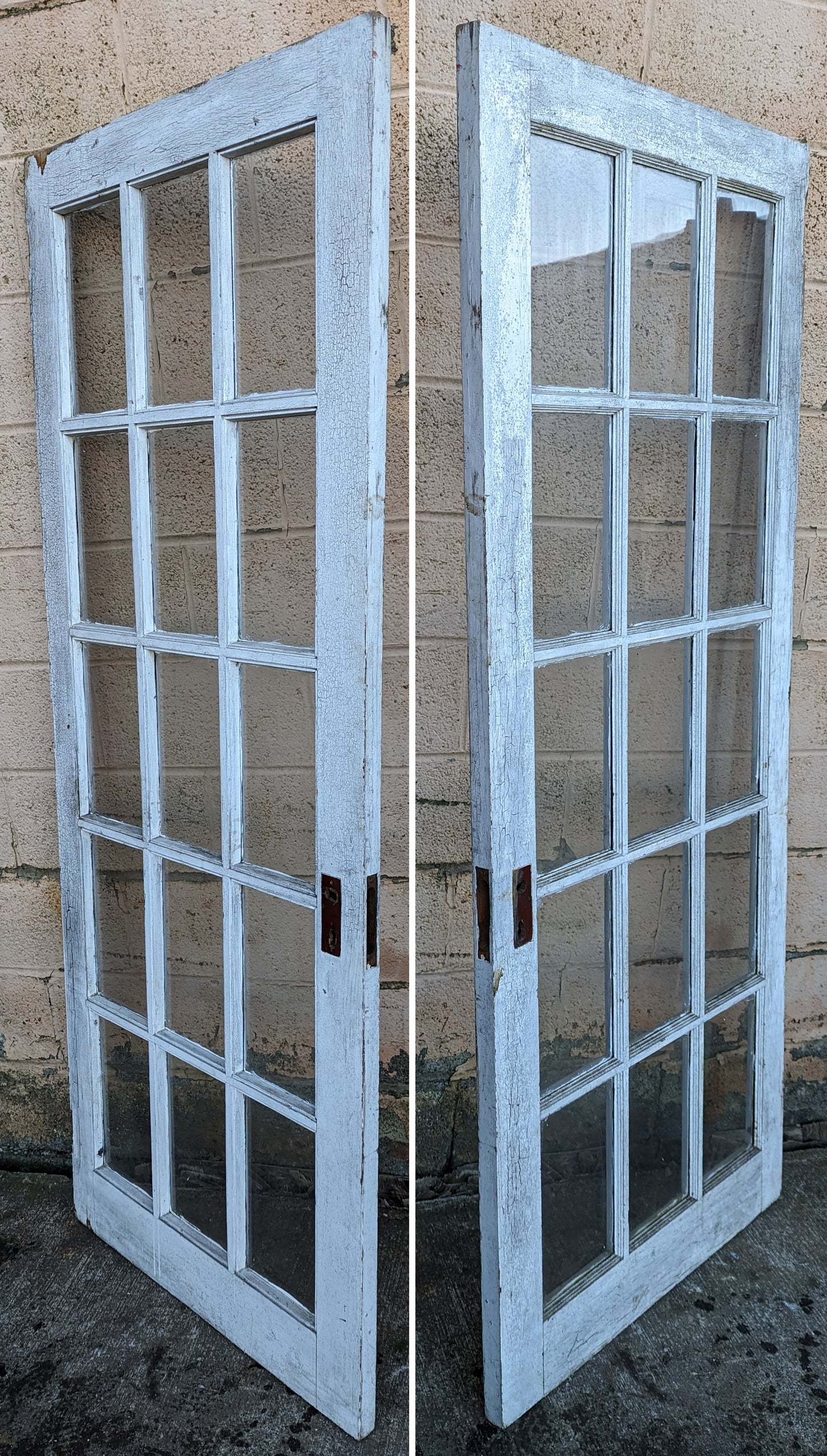 30"x75" Antique Vintage Old Reclaimed Salvaged Wood Wooden Exterior French Door Window Wavy Glass