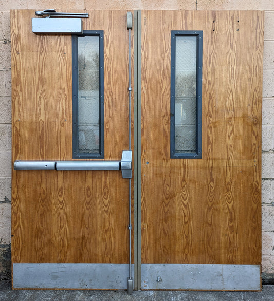 72"x83"x1.75" Pair Vintage Old Reclaimed Salvaged Oak SOLID Wood Wooden Double Gymnasium Gym Doors Windows Hardware