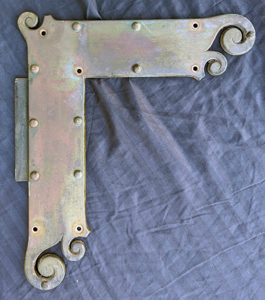 Large 3pc Antique Vintage Old Salvaged Reclaimed Victorian SOLID Cast Bronze Brass Decorative Door Hinge Plates Brackets