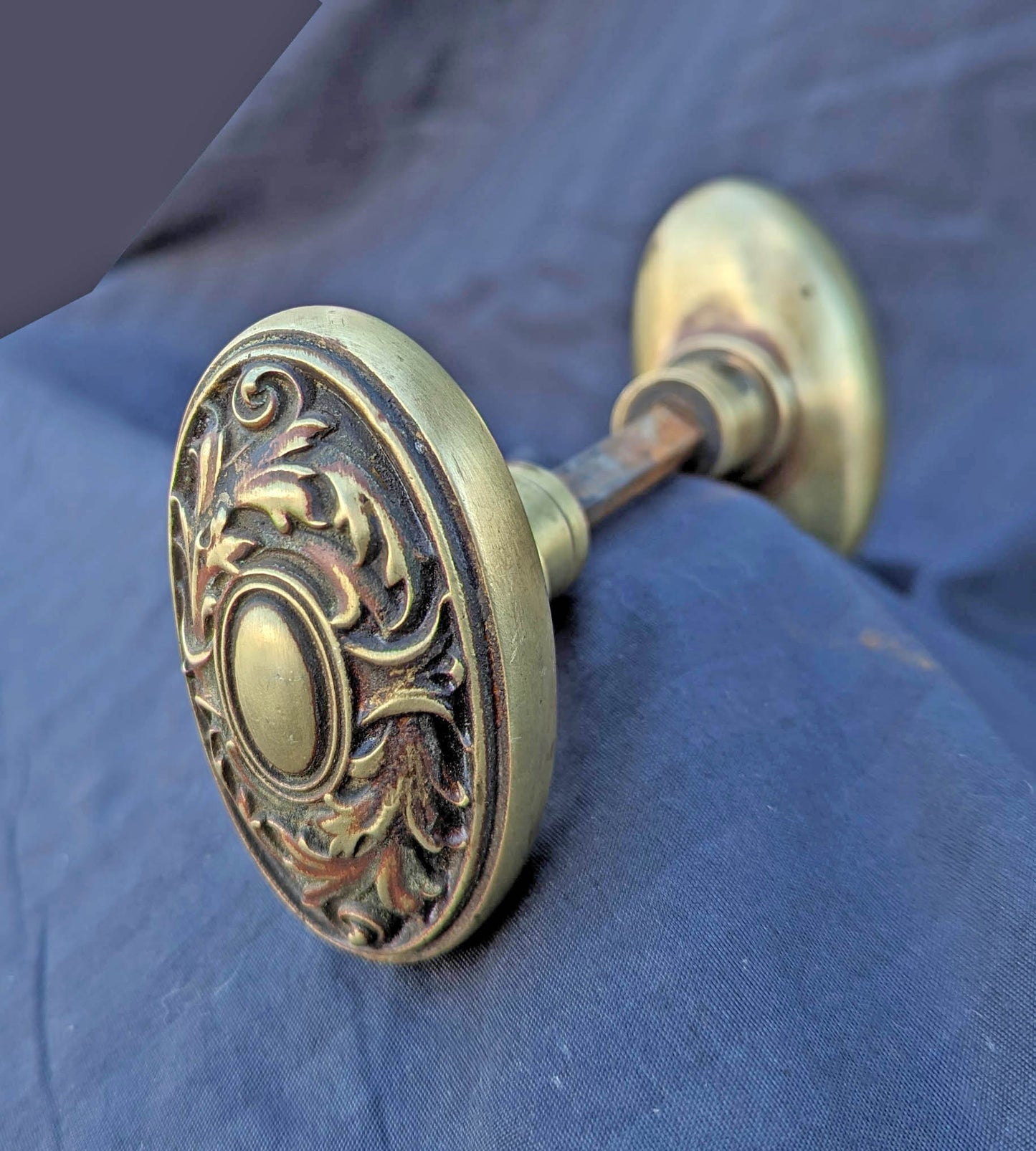 2 Pairs available Antique Vintage Old Salvaged Reclaimed Victorian Oval SOLID Cast Brass Doorknob Door Knobs