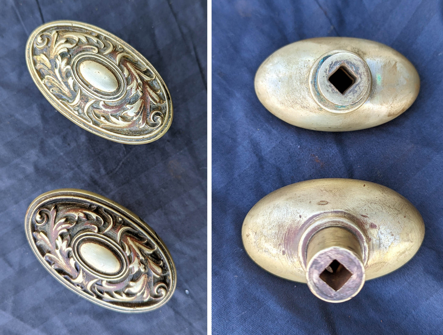 2 Pairs available Antique Vintage Old Salvaged Reclaimed Victorian Oval SOLID Cast Brass Doorknob Door Knobs