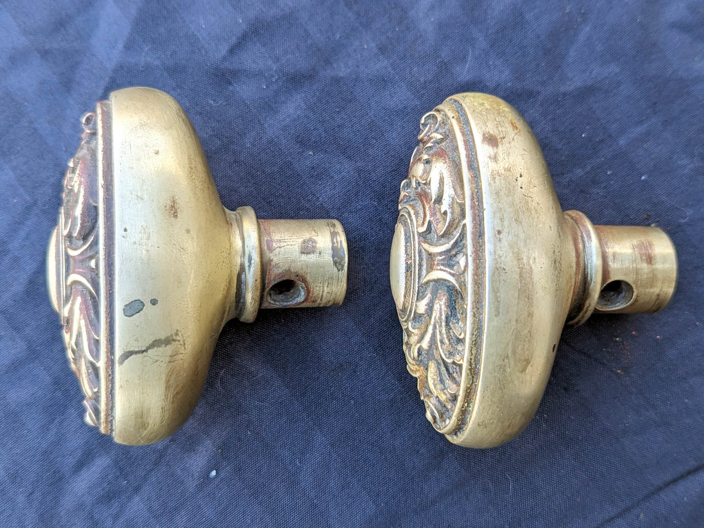 2 Pairs available Antique Vintage Old Salvaged Reclaimed Victorian Oval SOLID Cast Brass Doorknob Door Knobs