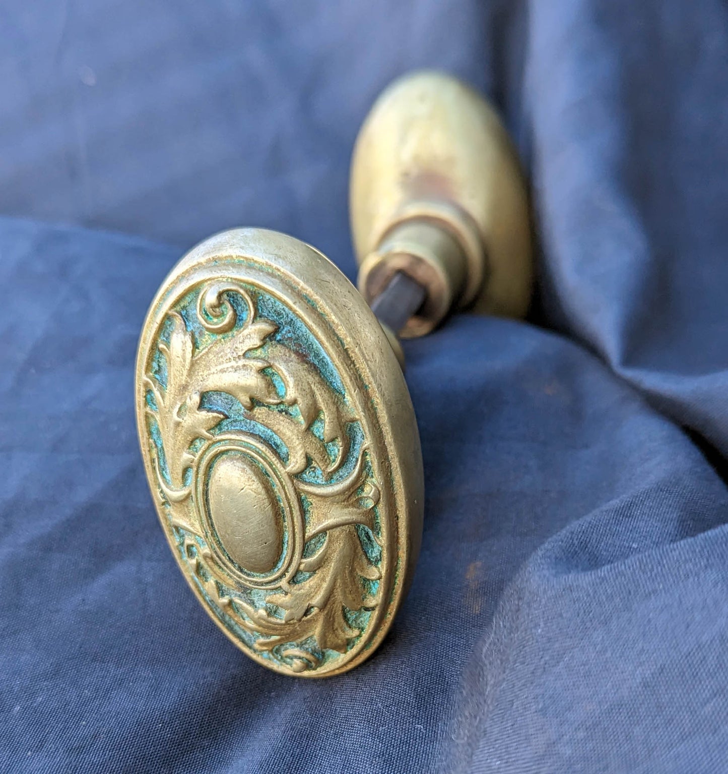 2 Pairs available Antique Vintage Old Salvaged Reclaimed Victorian Oval SOLID Cast Brass Doorknob Door Knobs