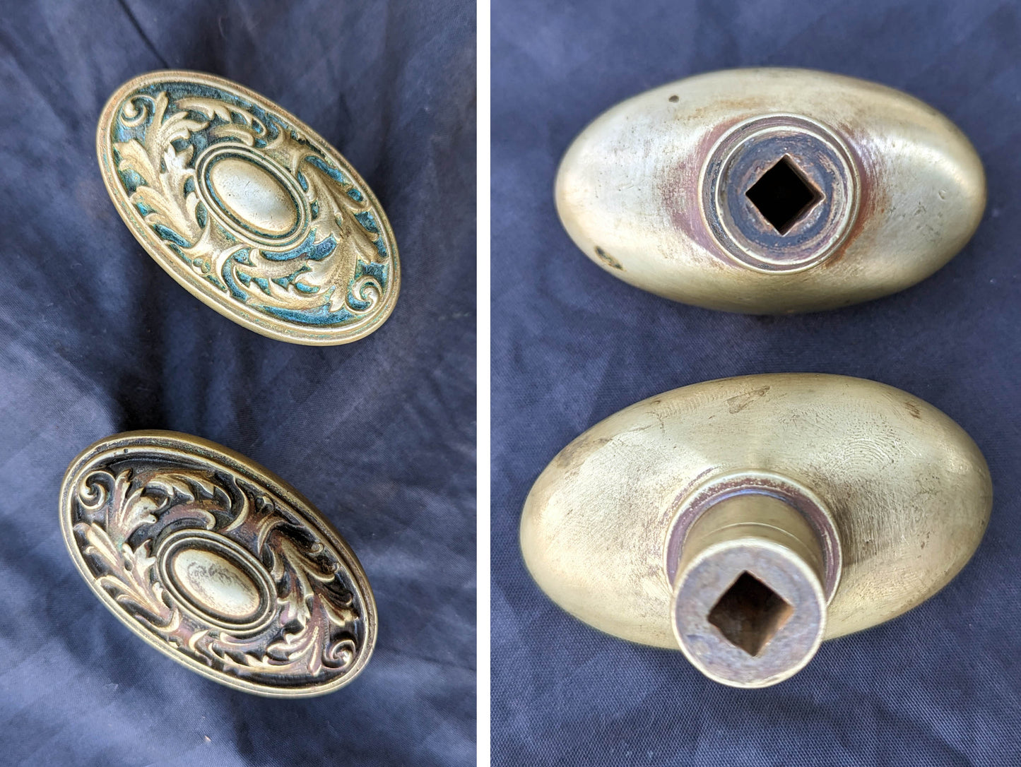 2 Pairs available Antique Vintage Old Salvaged Reclaimed Victorian Oval SOLID Cast Brass Doorknob Door Knobs