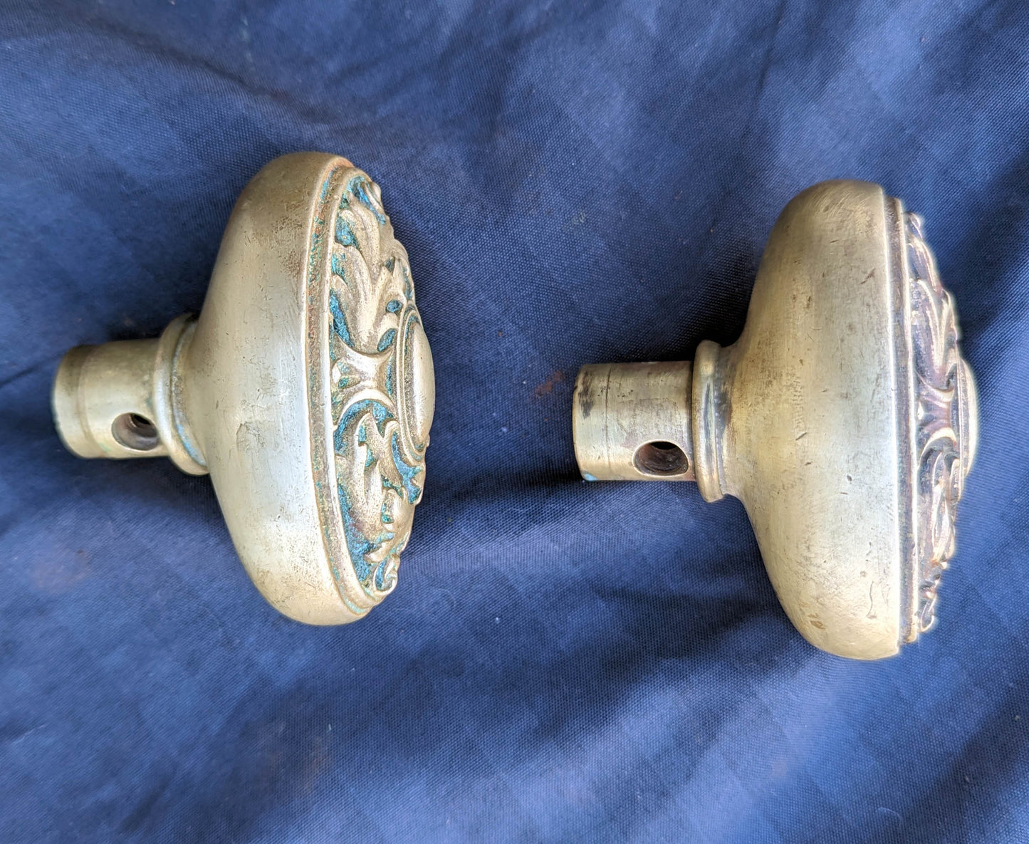 2 Pairs available Antique Vintage Old Salvaged Reclaimed Victorian Oval SOLID Cast Brass Doorknob Door Knobs