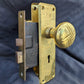 Vintage Antique Old Reclaimed Salvaged Solid Brass Interior Door Lockset Knob Plate Lock Arts & Crafts Style