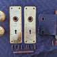 Vintage Antique Old Reclaimed Salvaged Solid Brass Interior Door Lockset Knob Plate Lock Arts & Crafts Style