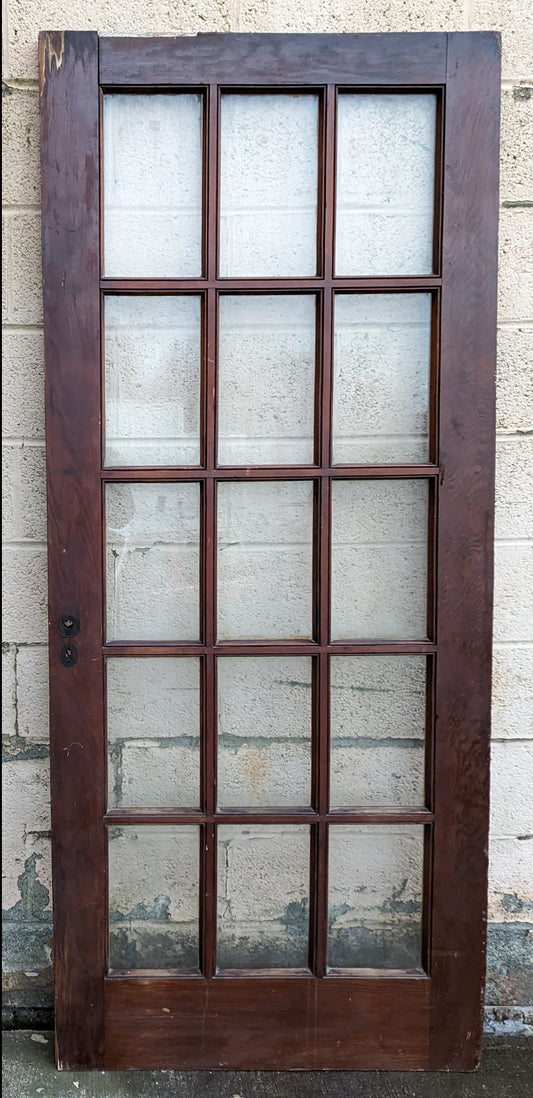 32"x78" Antique Vintage Old Reclaimed Salvaged Wood Wooden Exterior French Door Window Wavy Glass