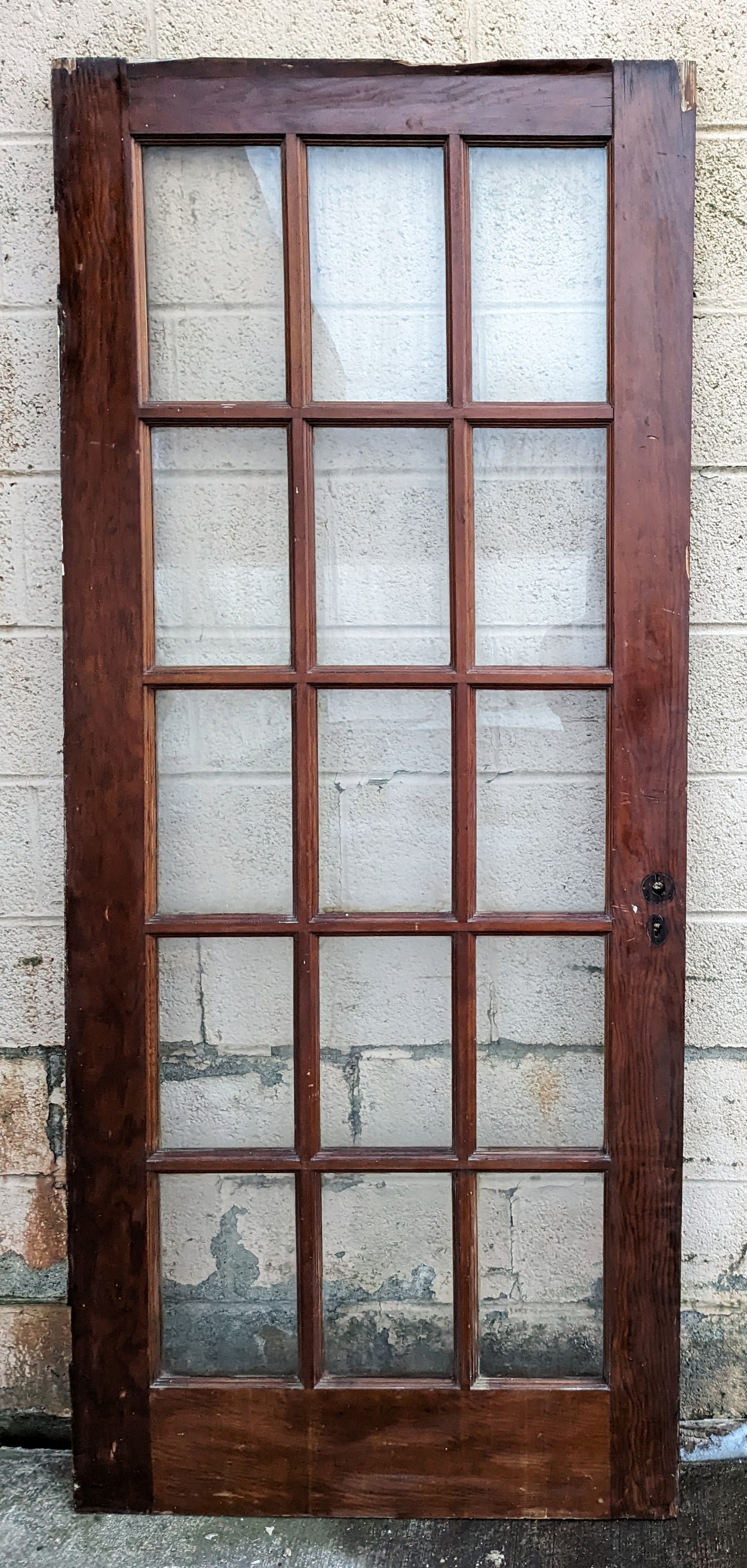 32"x78" Antique Vintage Old Reclaimed Salvaged Wood Wooden Exterior French Door Window Wavy Glass