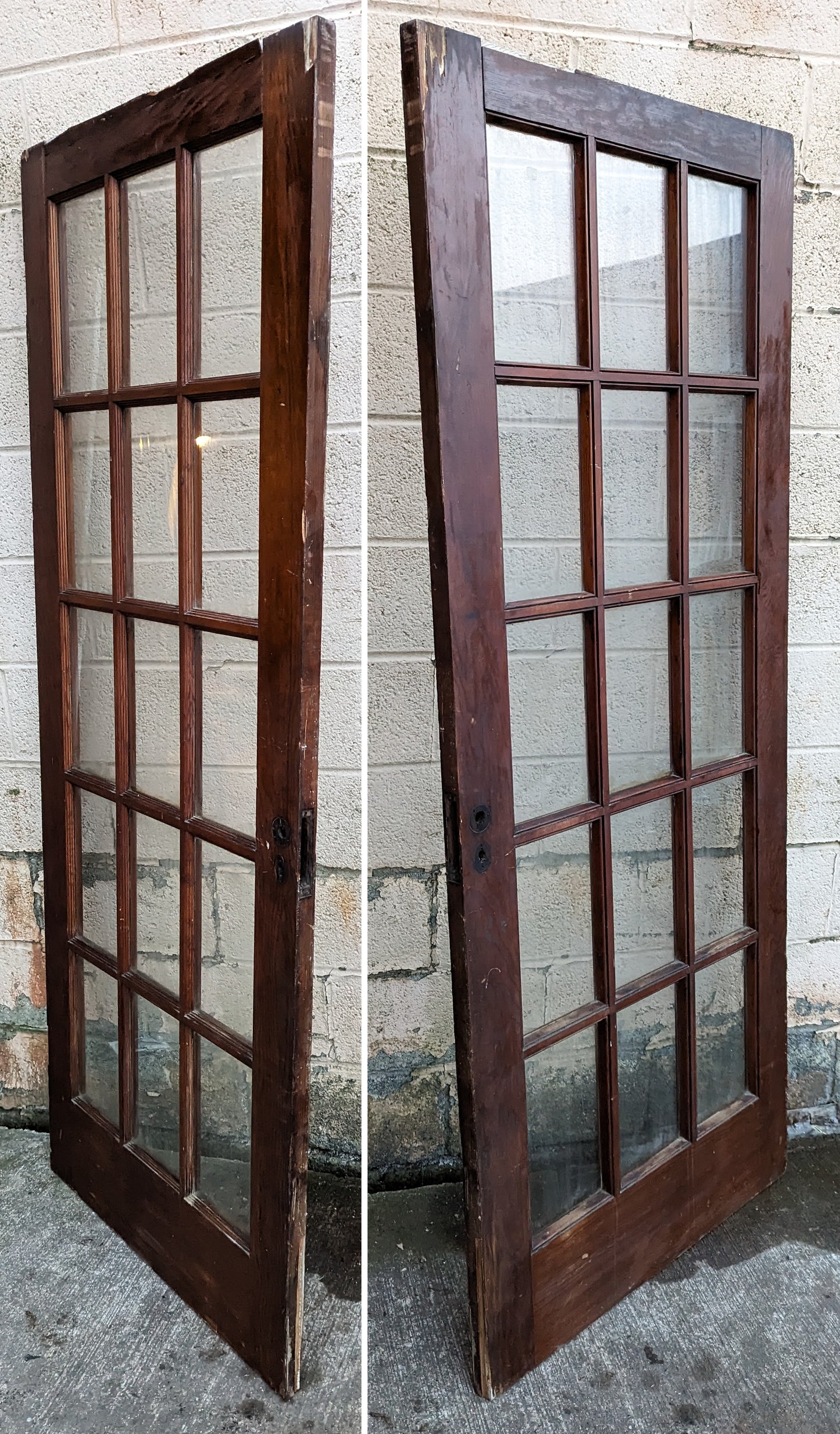 32"x78" Antique Vintage Old Reclaimed Salvaged Wood Wooden Exterior French Door Window Wavy Glass