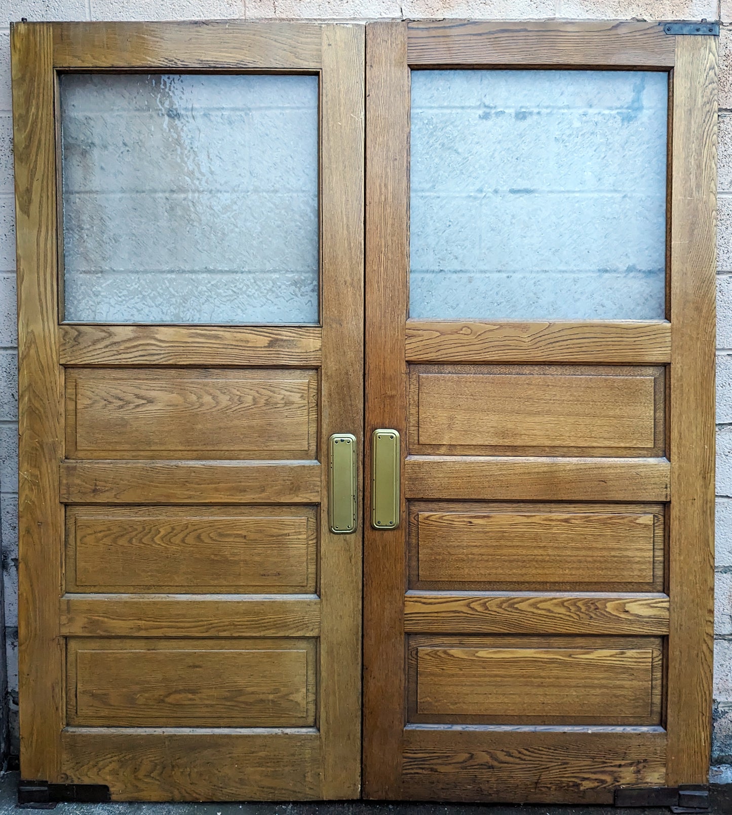 72"x83" Pair of Antique Vintage Old Reclaimed Salvaged Wooden Interior Swinging Door Window Textured Glass