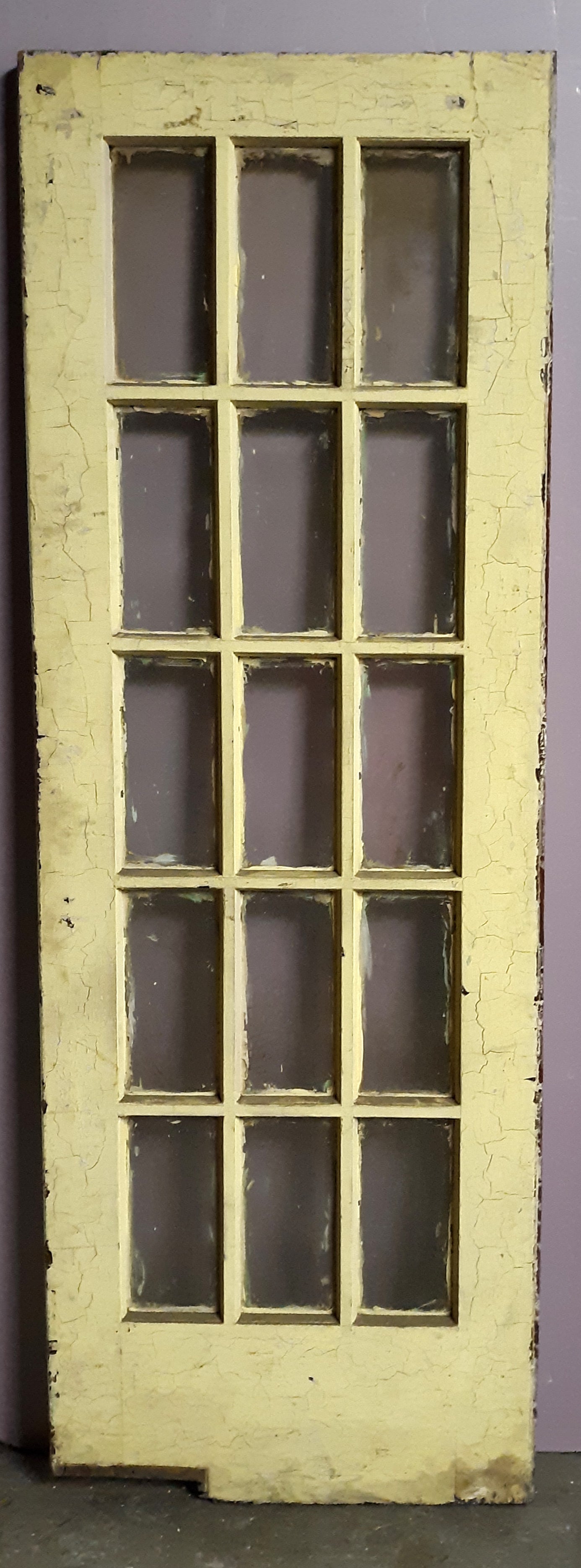 28.5"x83"x.1.75" Antique Vintage Wooden French Swinging Door Window Beveled Glass