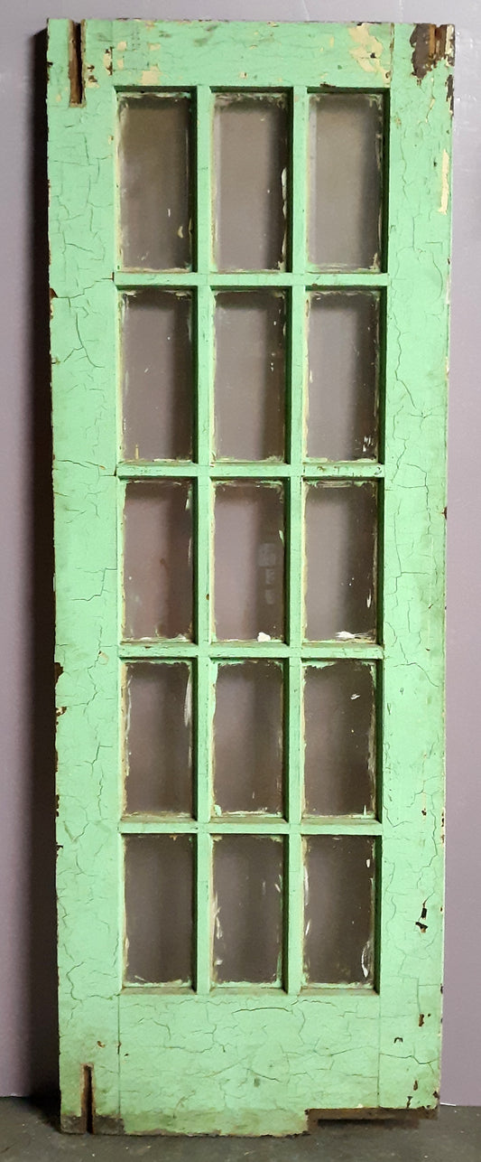 28.5"x83"x.1.75" Antique Vintage Wooden French Swinging Door Window Beveled Glass