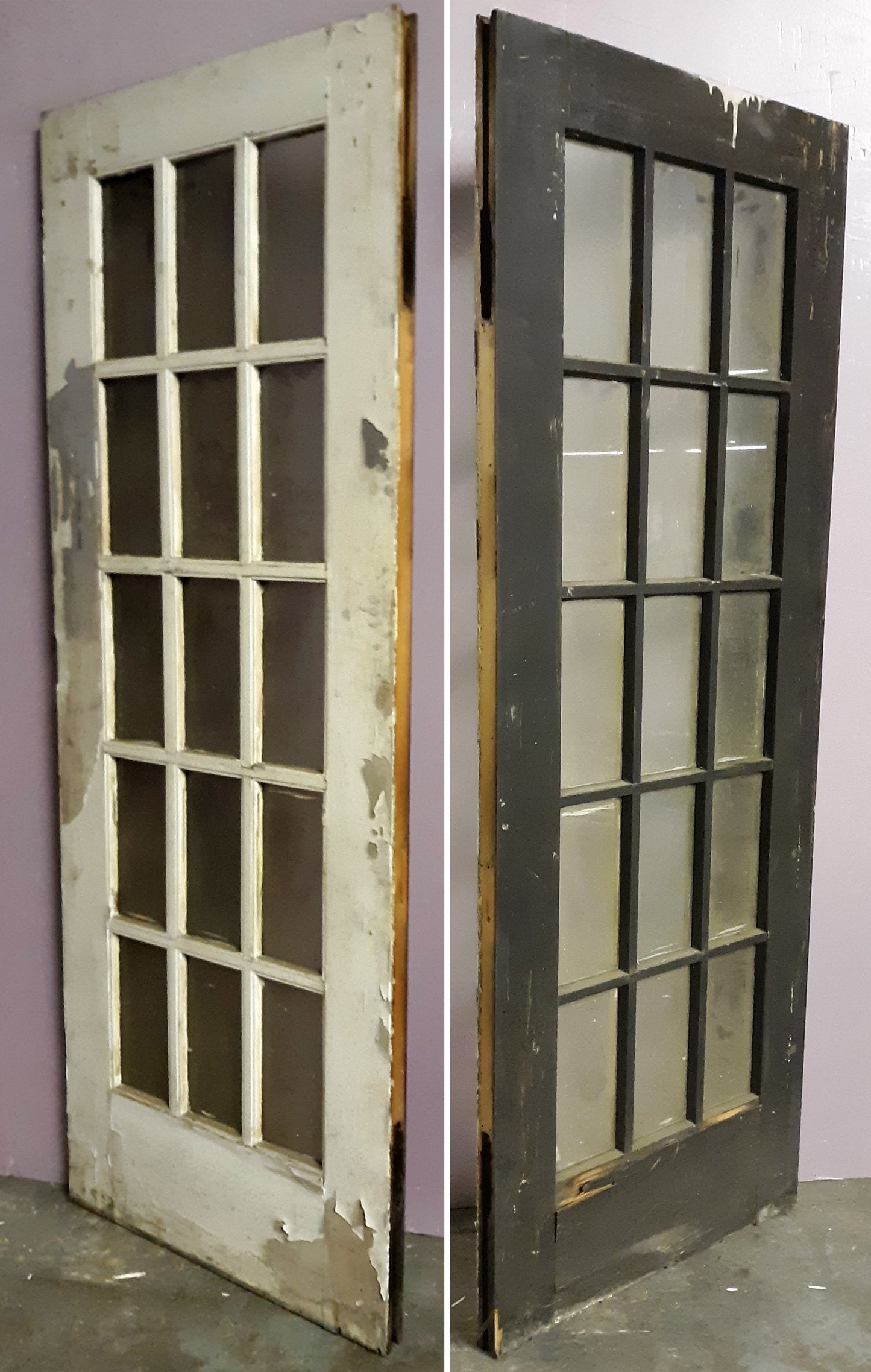 29"x83.5"x1.75" Antique Vintage Old Reclaimed Salvaged Wood Wooden Interior French Door Window Glass