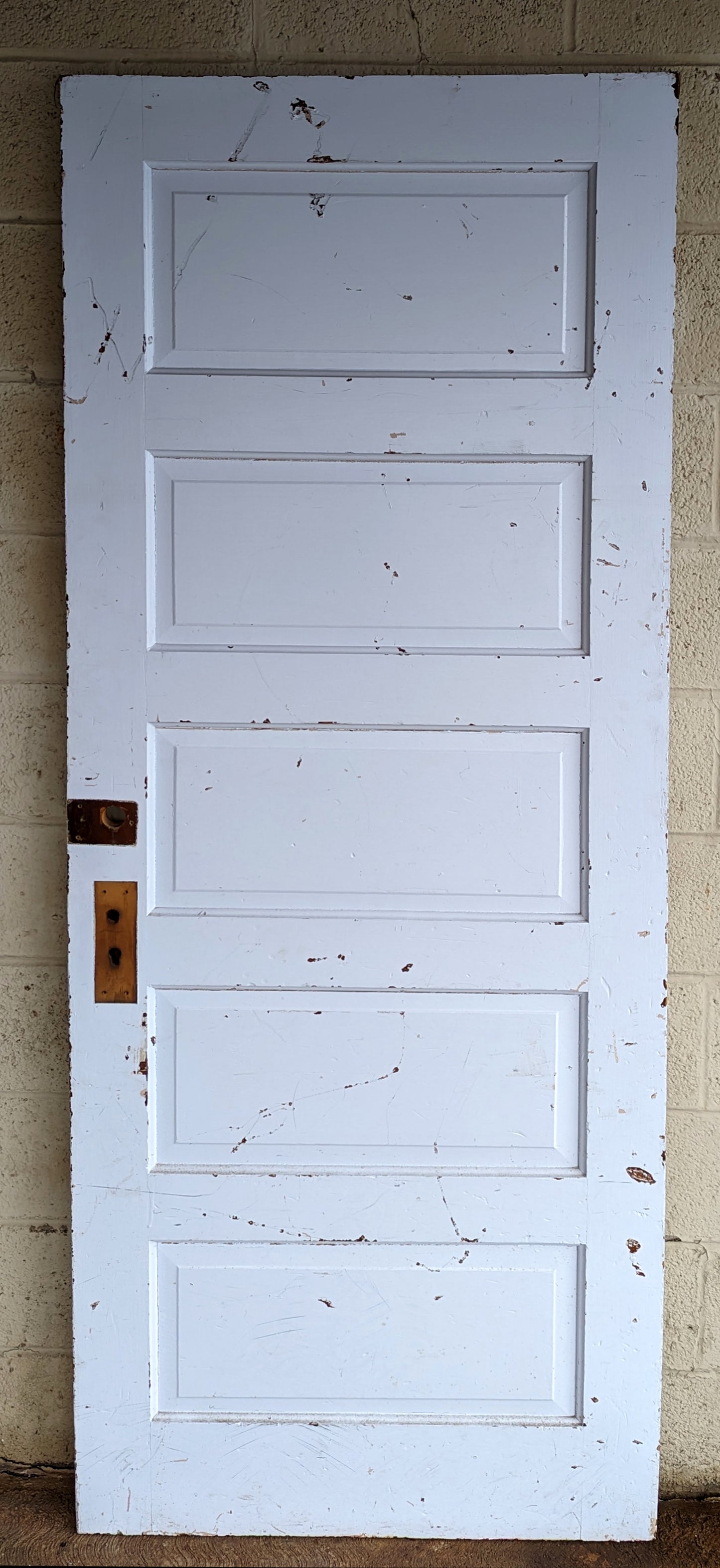 32"x81.5" Antique Vintage Old Reclaimed Salvaged SOLID Wood Wooden Interior Door 5 Panels