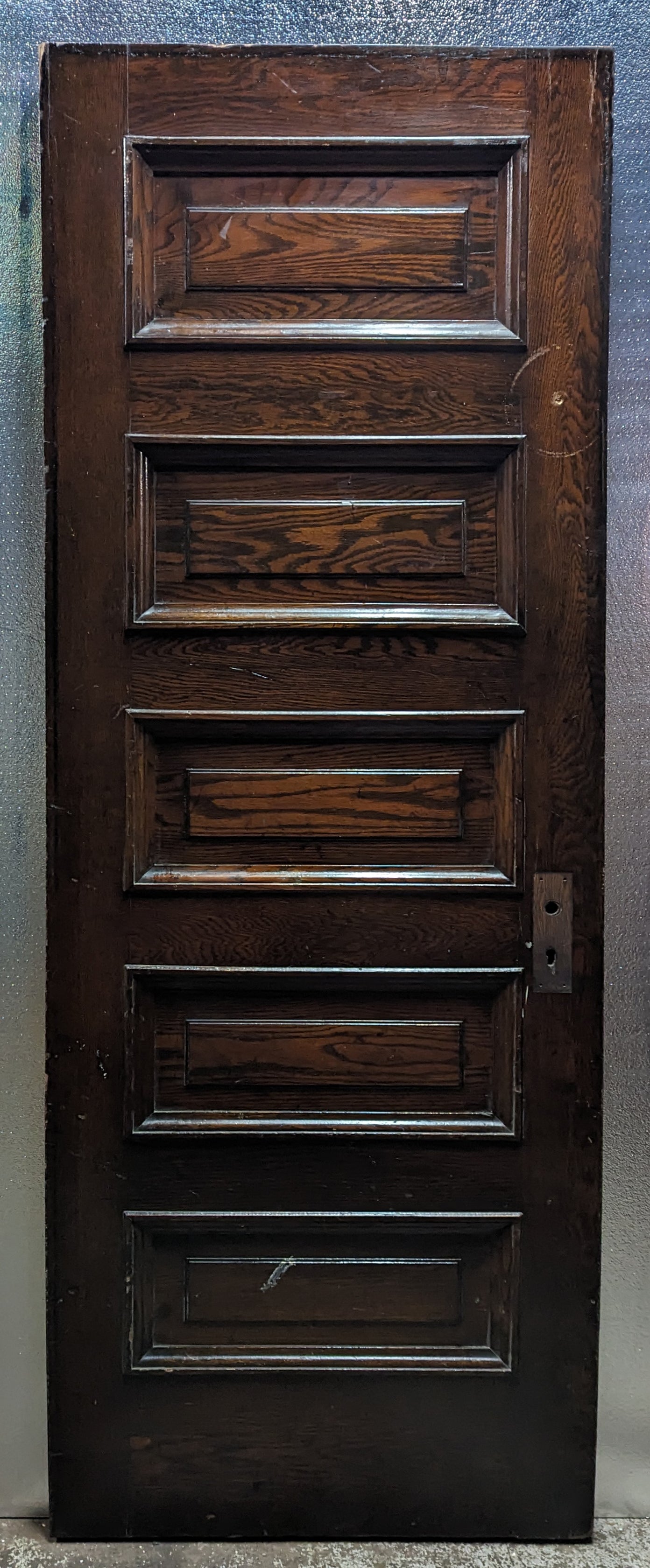 30"x84.5"x1.75" Antique Vintage Old Reclaimed Salvaged SOLID Oak Veneer Wood Wooden Interior Door 5 Panels