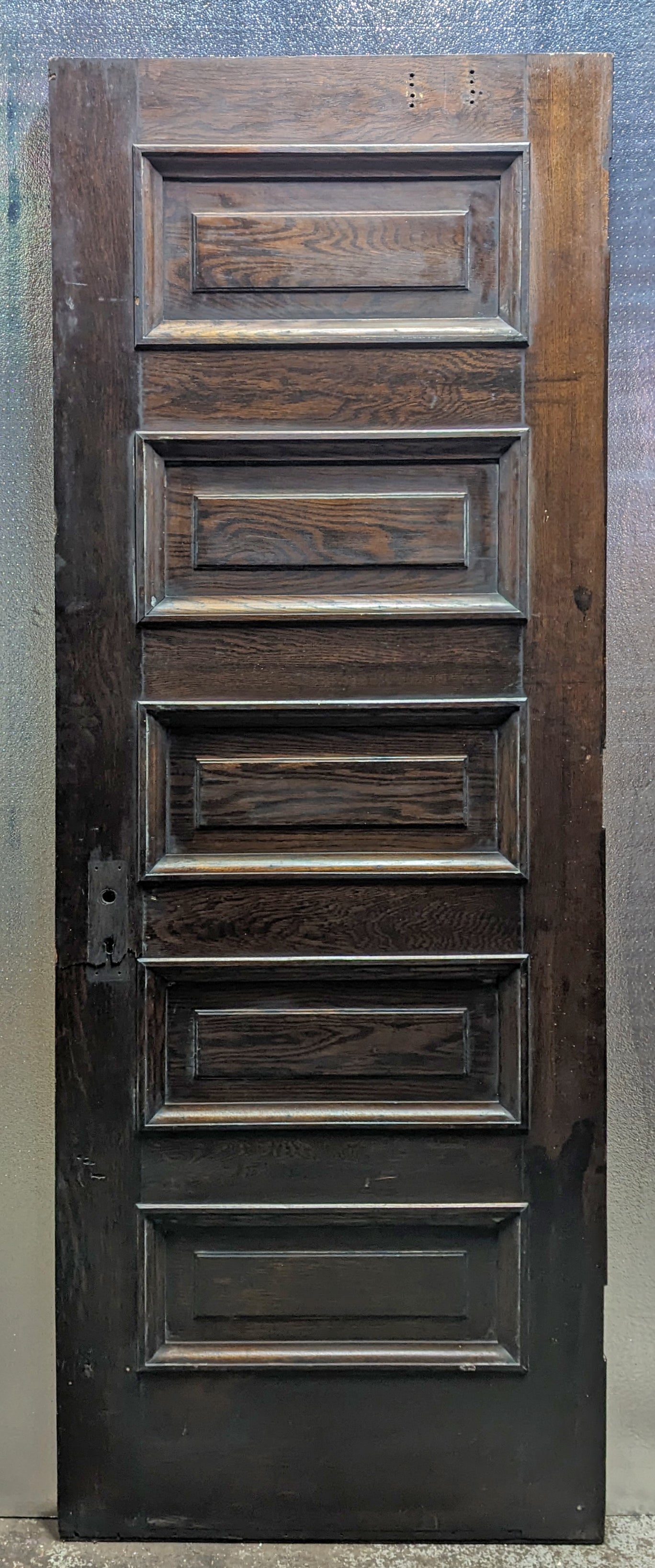 30"x84.5"x1.75" Antique Vintage Old Reclaimed Salvaged SOLID Oak Veneer Wood Wooden Interior Door 5 Panels