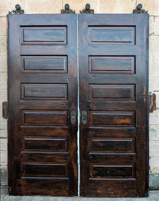 62"x83.5"x1.75" Pair Antique Vintage Old Reclaimed Salvaged Victorian SOLID Wooden Double Pocket Doors