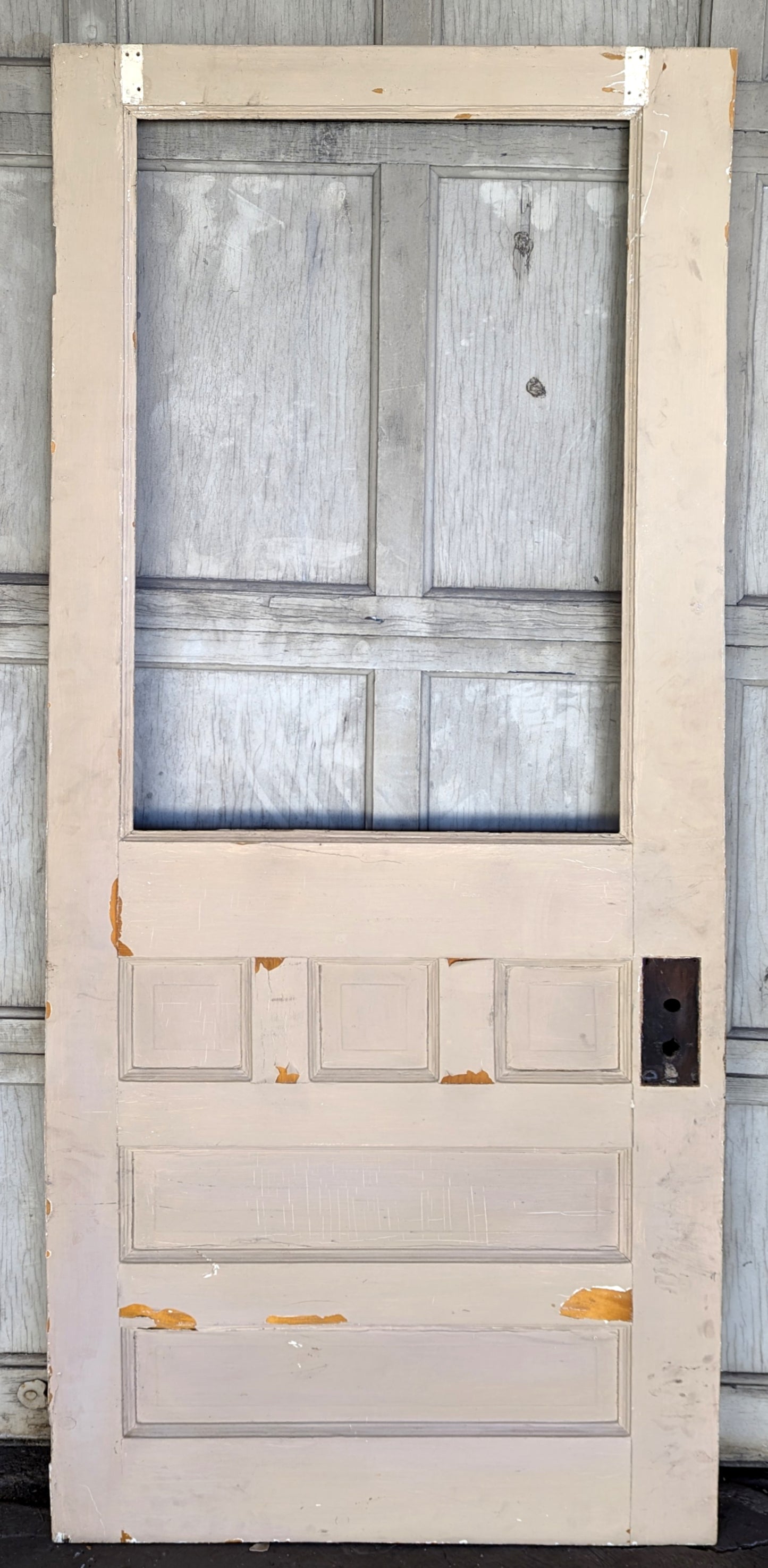 31x76" Antique Vintage Old Salvaged Reclaimed SOLID Wood Wooden Entry Door 5 Panels NO GLASS