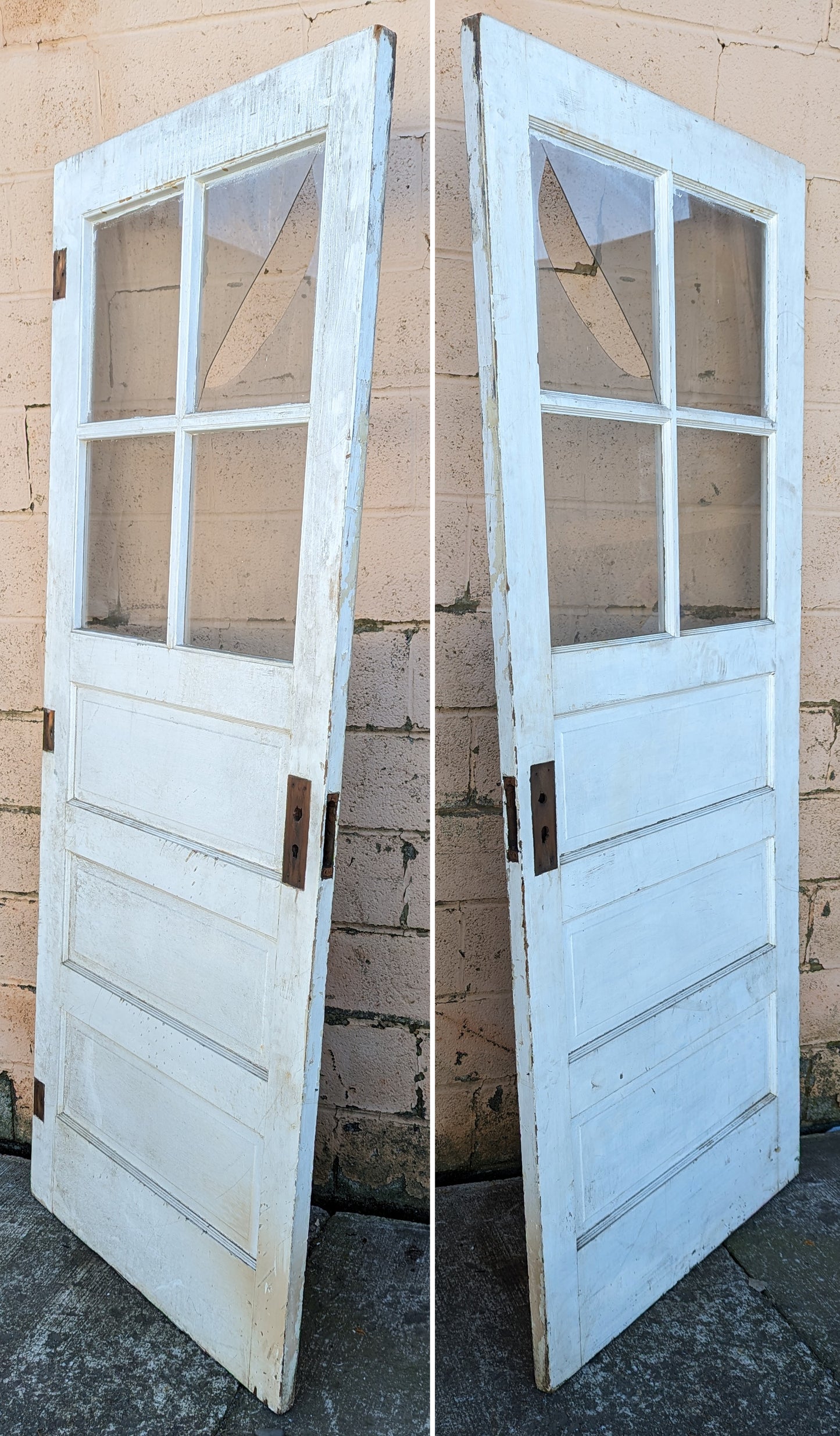 35.5x84" Antique Vintage Old Reclaimed Salvaged SOLID Wood Wooden Exterior Entry Door Window Wavy Glass
