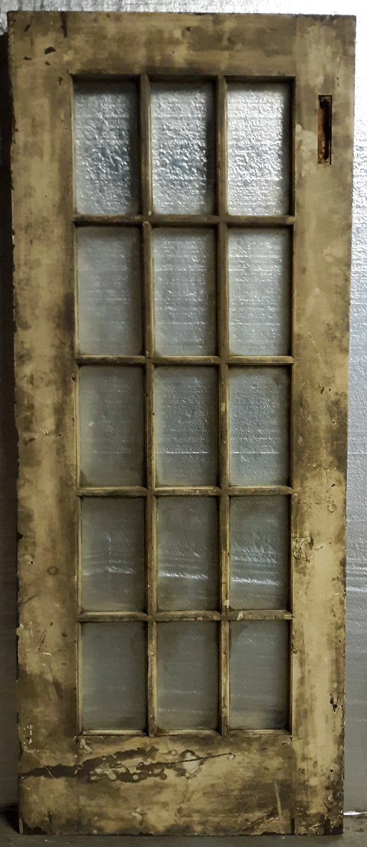 30"x79.5"x1.75" Antique Vintage Old Reclaimed Salvaged Wood Wooden Exterior French Door 15 Windows Glass