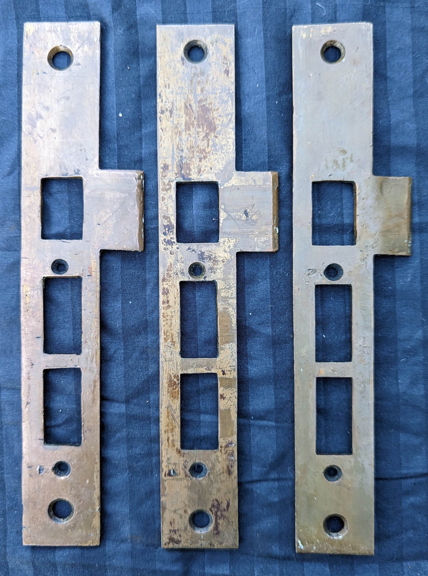 9 available Antique Vintage Old Salvaged Reclaimed SOLID Cast Bronze Entry Exterior Commercial Door Strike Striker Receiver Catch Plates