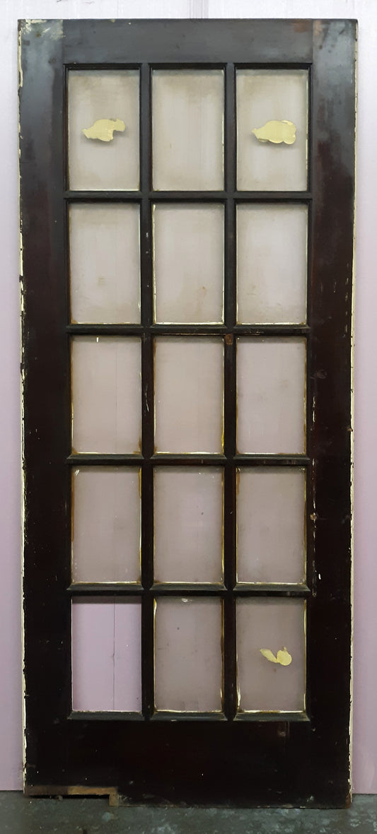 31.5"x80"x1.75" Antique Vintage Old Reclaimed Salvaged Wood Exterior French Door Window Wavy Glass
