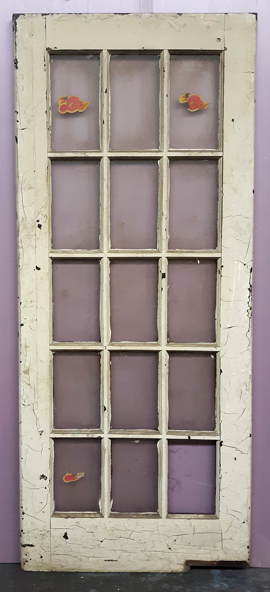 31.5"x80"x1.75" Antique Vintage Old Reclaimed Salvaged Wood Exterior French Door Window Wavy Glass