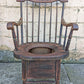 40H" Antique Vintage Old "Hamilton" Solid Wood Wooden Commode Adult Potty Toilet Accent Side Parlor Armchair Chair Fabric Seat