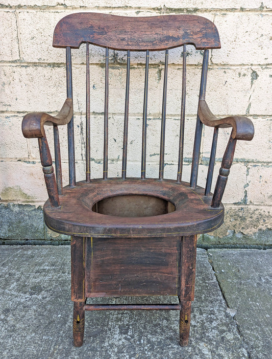 40H" Antique Vintage Old "Hamilton" Solid Wood Wooden Commode Adult Potty Toilet Accent Side Parlor Armchair Chair Fabric Seat