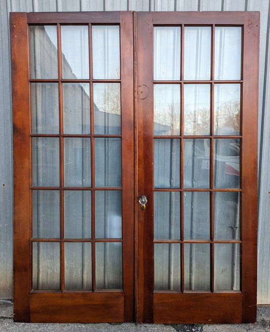 62"x85" Pair Antique Vintage Old Reclaimed Salvaged French Double Wood Interior Doors Windows Glass