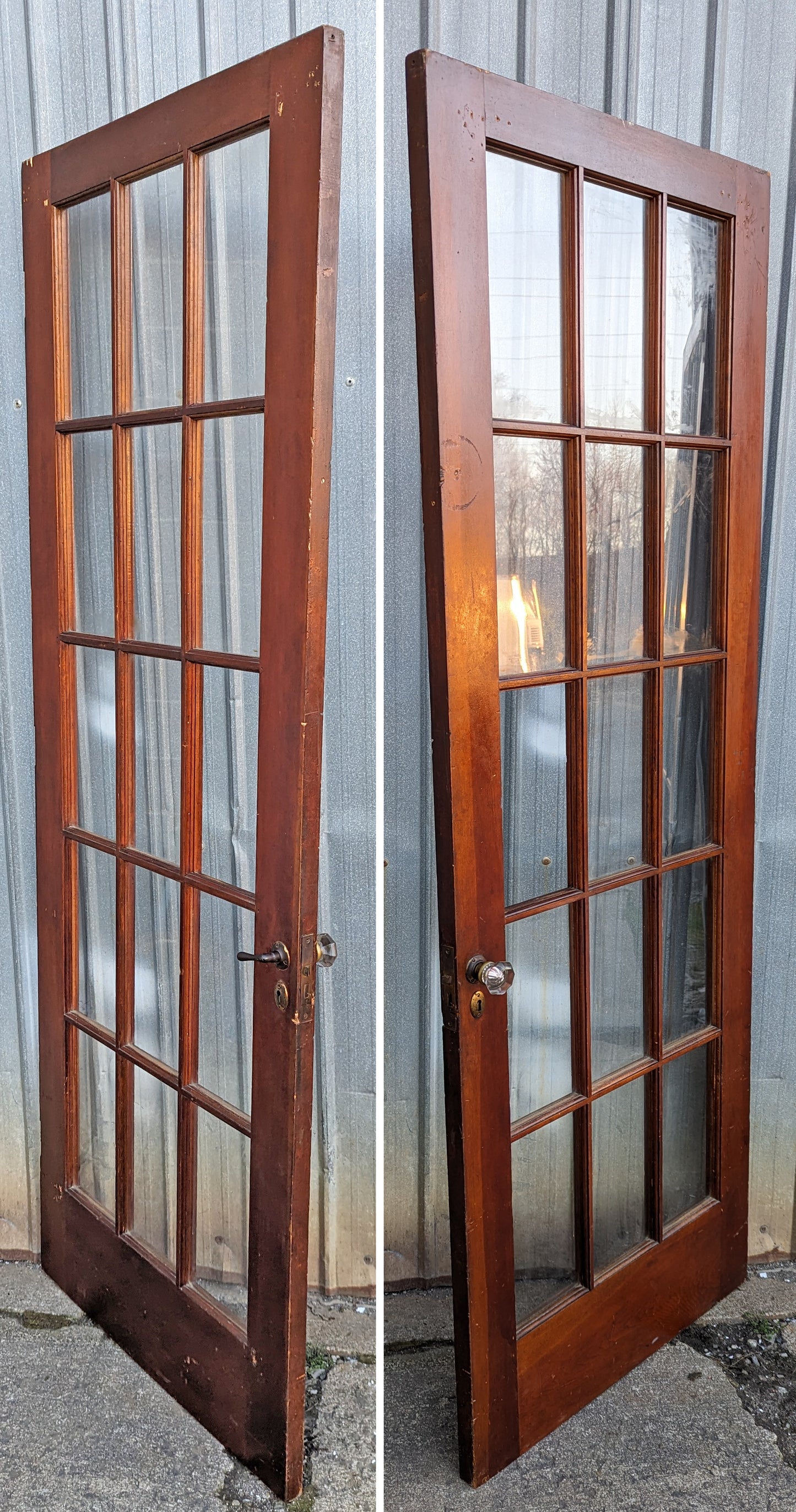 62"x85" Pair Antique Vintage Old Reclaimed Salvaged French Double Wood Interior Doors Windows Glass