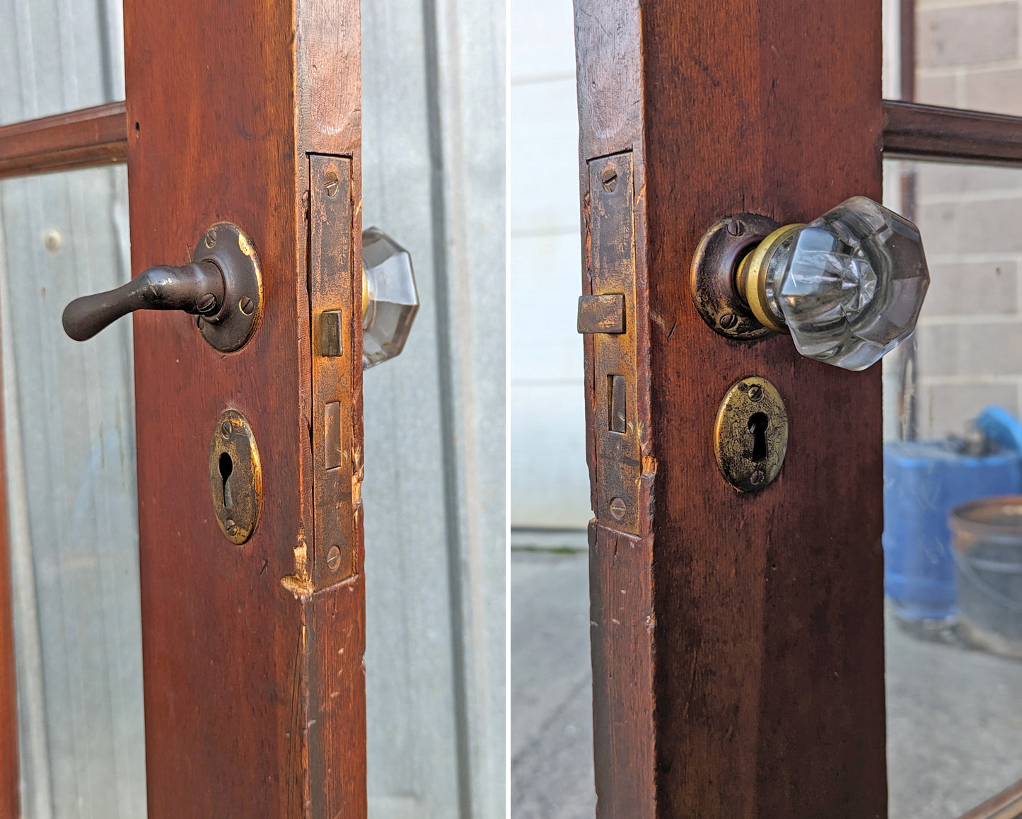 62"x85" Pair Antique Vintage Old Reclaimed Salvaged French Double Wood Interior Doors Windows Glass