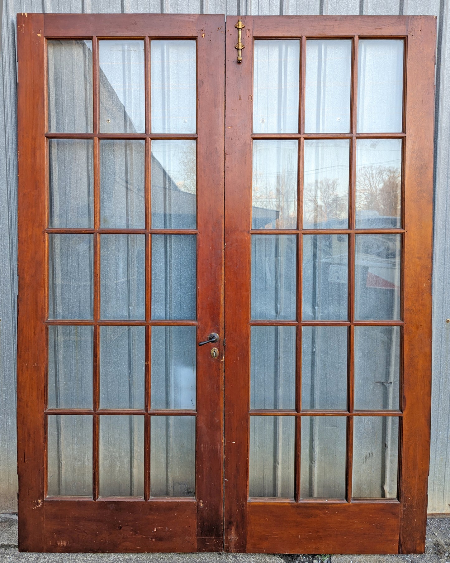 62"x85" Pair Antique Vintage Old Reclaimed Salvaged French Double Wood Interior Doors Windows Glass