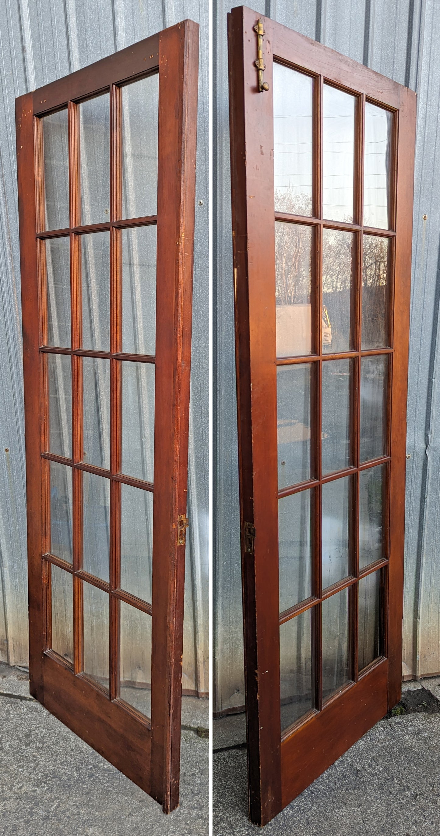 62"x85" Pair Antique Vintage Old Reclaimed Salvaged French Double Wood Interior Doors Windows Glass