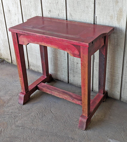 Red Vintage Antique Old Solid Hard Wood Wooden Rectangular Bench Table Chair Foot Stool Plant Stand Side Accent Chair Seat Ottoman