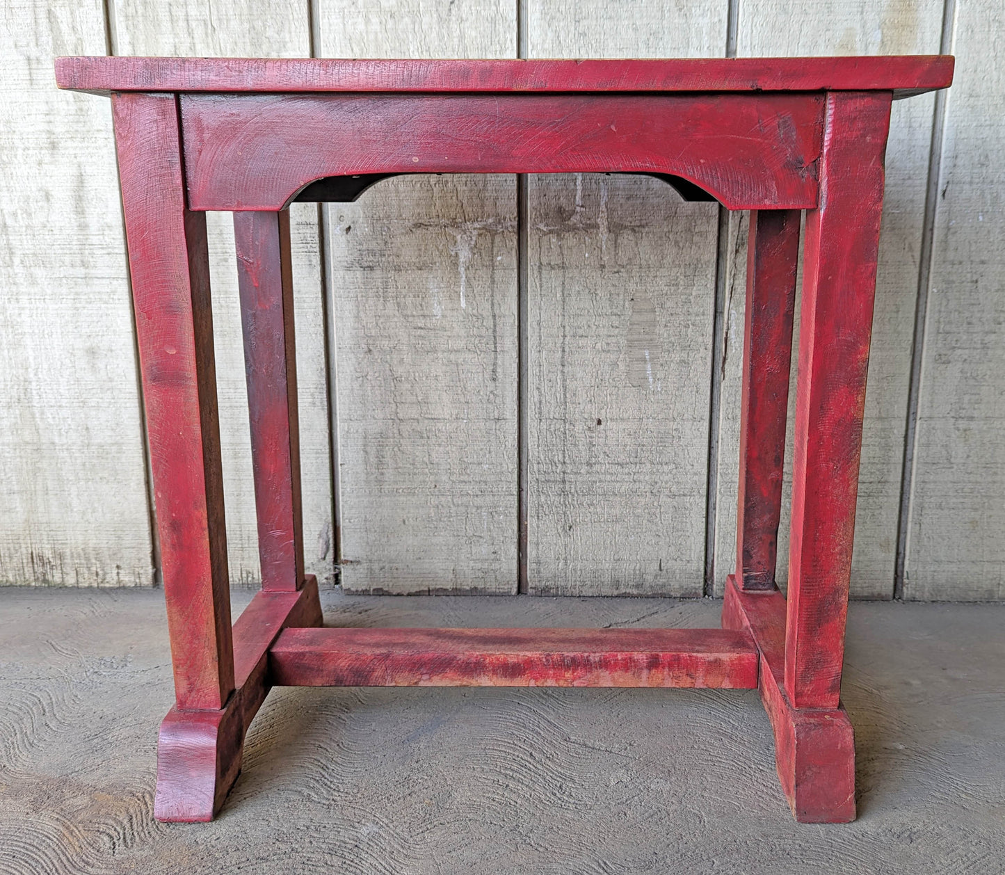 Red Vintage Antique Old Solid Hard Wood Wooden Rectangular Bench Table Chair Foot Stool Plant Stand Side Accent Chair Seat Ottoman