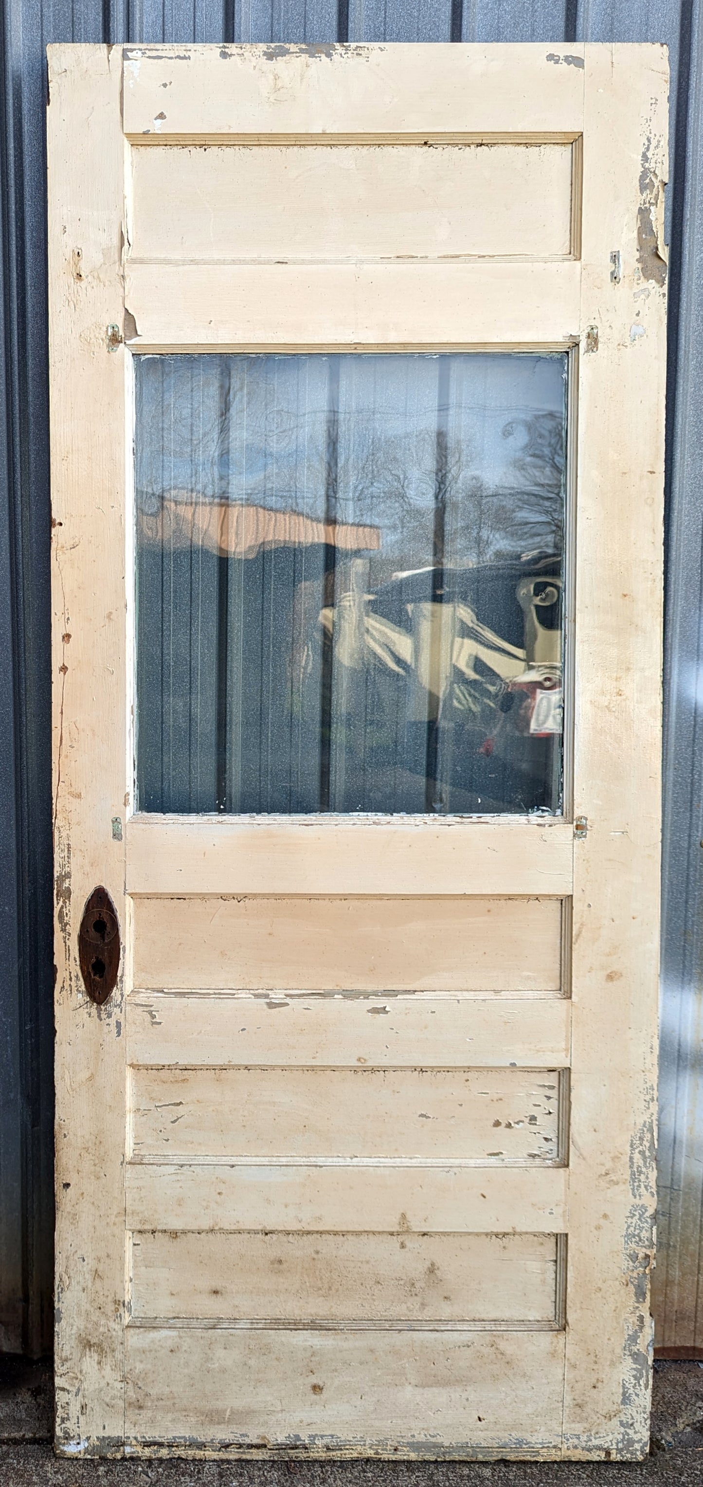 32"x80" Antique Vintage Old Salvaged Reclaimed SOLID Wood Wooden Entry Door 4 Panels Glass