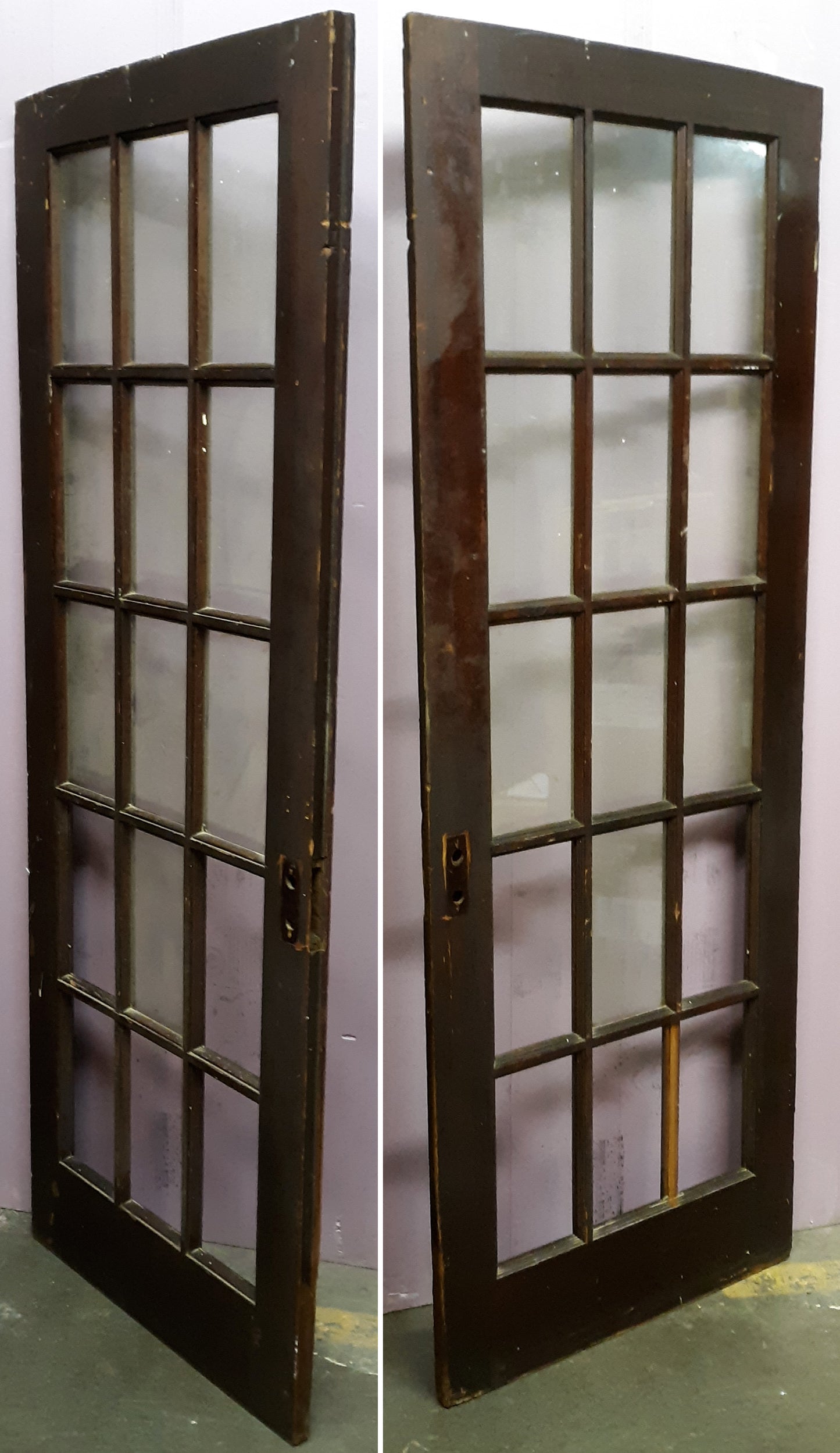 29"x78" Antique Vintage Old Reclaimed Salvaged Wood Wooden Exterior French Door Window Wavy Glass