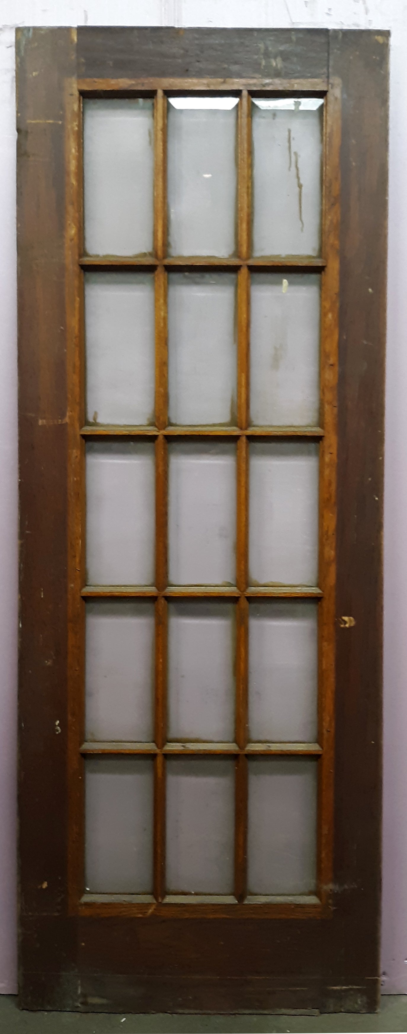 30"x83"x1.75" Antique Vintage Old Reclaimed Salvaged Wooden Exterior French Door Window Beveled Glass