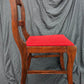 Antique Vintage Old SOLID Wood Wooden Floral Carved Side Dining Accent Desk Chair Red Fabric Seat