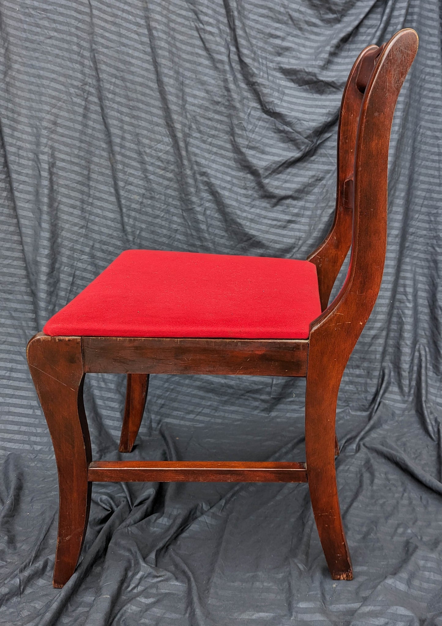 Antique Vintage Old SOLID Wood Wooden Floral Carved Side Dining Accent Desk Chair Red Fabric Seat